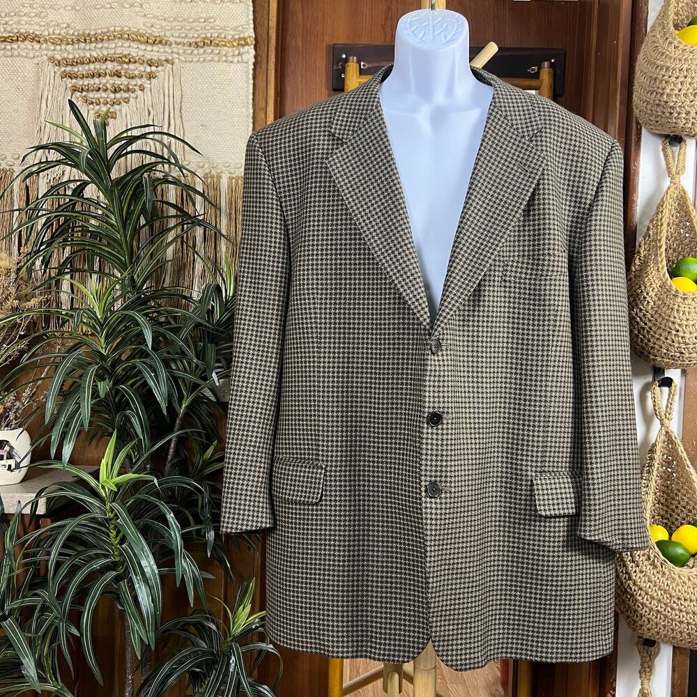 Joseph Abboud Union Made Wool Blazer 48R Brown Check Tweed Sport Coat USA Mens